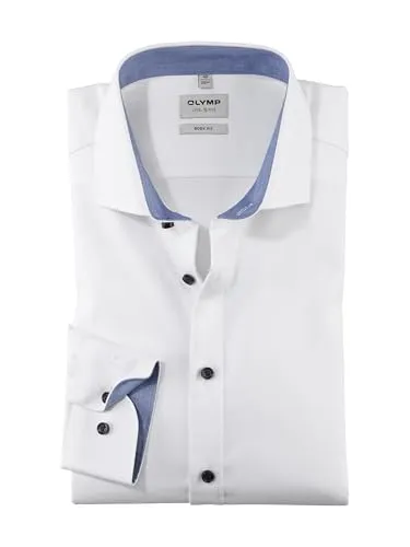 OLYMP Herren Businesshemd Langarm Level.Five.Body.fit - Einfarbig in Weiß - Herrenhemden mit perfekter Body fit Passform und schickem Royal Kent Kragen, ideal für einen eleganten Business-Look.
