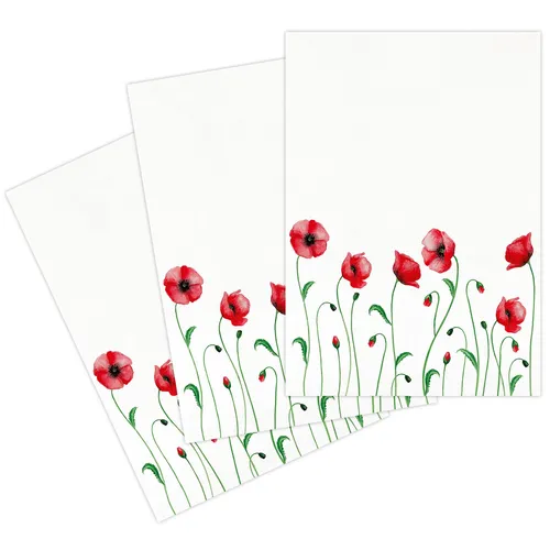 KRACHT 3er Pack Geschirrtücher Serie Mohnblume ca. 50 x 70cm Halbleinen bedruckt