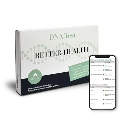 ASPILOS DNA Test Better Health - Longevity Check für Zuhause - DNA-Test zur Analyse Ihrer Genetik für einen gesünderen Lebensstil. Einfach zu Hause durchführen und präzise Laborergebnisse erhalten – für mehr Klarheit über Ihre individuelle Veranlagung.