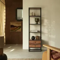 Hochschrank aus Metall und Akazienholz 175 Agra
