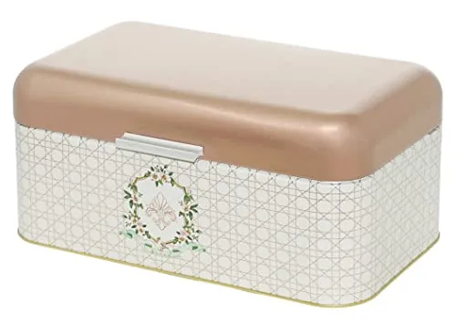 Lashuma Aufbewahrung Brot Rose 36x21 cm - Elegante Brotkiste aus Metall im trendigen Rosendesign, ideal für die stilvolle Aufbewahrung von Brot und Backwaren. Mit praktischem Deckel und großzügigen Maßen passt alles hinein!