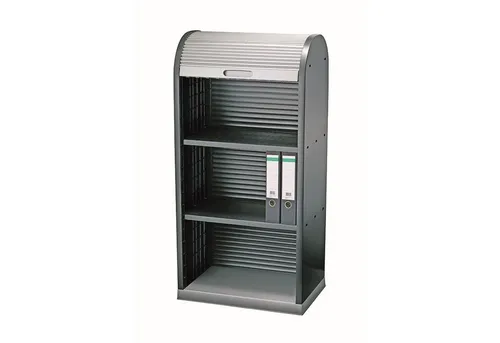 Rolladenschrank Aktenschrank 60 cm breit - Rollladenschrank für Aktenaufbewahrung und Bücherregal, anthrazit/grau, mit 2 Böden und kompakten Maßen, ideal für Büro und Garage.
