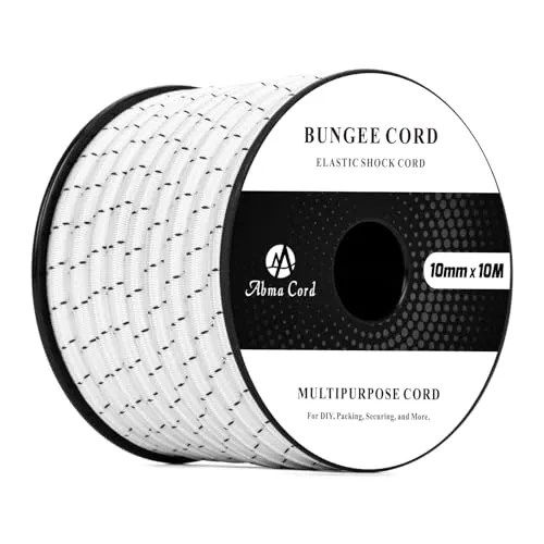 Abma Cord Gummiseil Expanderseil 10mm 10M Gummischnur UV Beständig Planenseil 100% Dehnung Spannseil für Plane, Anhängerplane, Sonnensegel, Zelte, Banner - Weiss & Schwarz