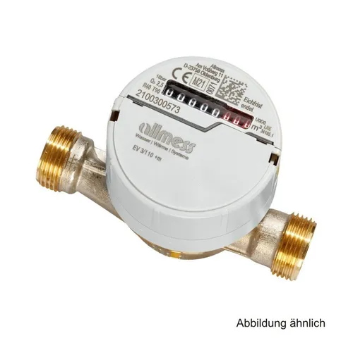 Allmess Verschraubungswasserzähler 6EAB1580B40NBA EV 3/80-V TU6 +m - Sanitärinstallation, vielseitig einsetzbarer Wasserzähler für waagerechte und senkrechte Montage, Q3 2,5 m³/h, DN 15