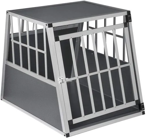 EUGAD Hundetransportbox Alu für große Hunde - Autotransportbox für Hunde, trapezförmiges Design für optimalen Platz im Kofferraum und hervorragende Belüftung für mehr Komfort während der Fahrt.