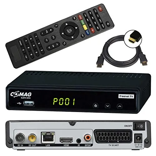 netshop 25 Set: Comag SL65T2 DVB-T2 Receiver (3 Monate FREENET TV) + HDMI Kabel, HDTV, PVR Ready, HD USB Mediaplayer, HDMI & SCART Ausgang, schwarz
