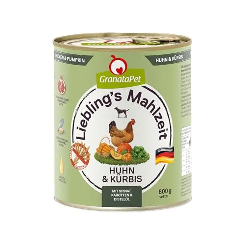 GranataPet Liebling's Mahlzeit Huhn & Kürbis, Nassfutter für Hunde, Hundefutter ohne Getreide & ohne Zuckerzusätze, Alleinfuttermittel, 6 x 800 g