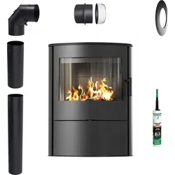 Kaminofen Herd Freistehender mit Holzfeuerung KRATKI ROLLO 2 10 kW fi 150 schwarz Installationsset - Schwarz