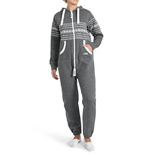 Finchgirl 22L3 Azteken FG117 Damen Jumpsuit Overall Dunkelgrau L - Bequemer Jumpsuit für Damen, perfekt für die Freizeit mit zwei praktischen Eingrifftaschen.