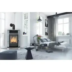 Fireplace Lyon Eckkaminofen - 8 kW Nennwärmeleistung, effizienter Stahl Schwarz Speckstein mit 80% Wirkungsgrad und A Energieeffizienzklasse