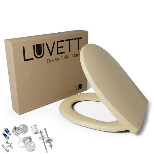 LUVETT WC-Sitz C100 - Komplett-Set mit SoftClose® Absenkautomatik - Toilettendeckel mit 3 Befestigungsarten, doppelter Absenkautomatik für sanftes Schließen und hygienischem Duroplast. Ideal für individuelle Anpassung und einfache Reinigung.