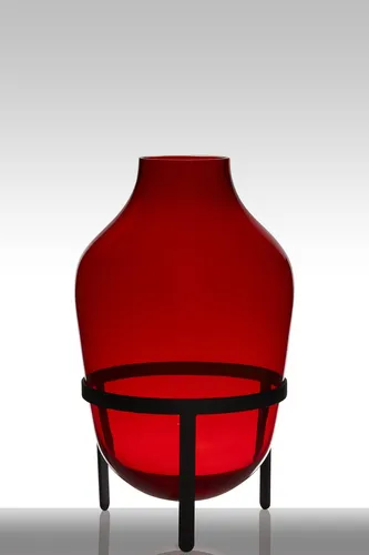 INNA-Glas Bodenvase Camilo auf Standfuß, rund, rot - 50 cm - Elegante Bodenvase aus hochwertigem Glas in strahlendem Rot, ideal für auffällige Blumenarrangements. Perfekt für jedes Zuhause oder Büro.