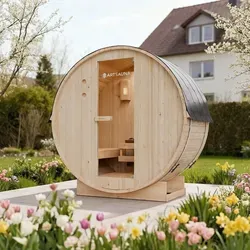 Artsauna Fasssauna Spitzbergen 120 - Für 2 Personen, 3,6 kW Ofen, robustes Fichtenholz und modernes Design für Ihr Gartenparadies