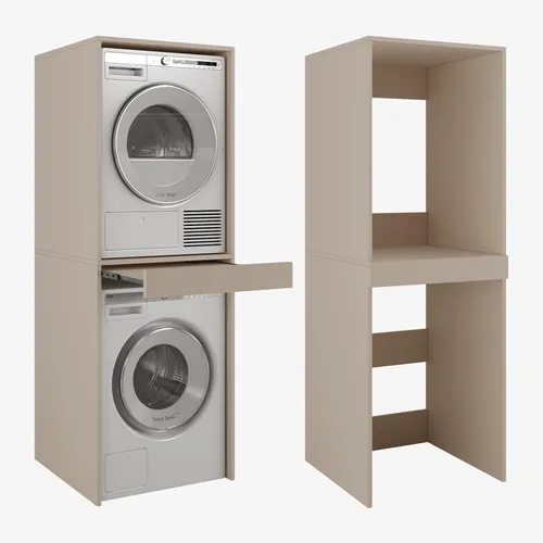 PLATAN ROOM Waschmaschine Trockner Schrank mit Ausziehbrett – Platzsparendes Möbel für Ihr Bad - Kompakter Waschmaschinen-Überbauschrank (B 66 cm x H 187 cm x T 65 cm) mit ausziehbarem Brett für zusätzlichen Stauraum. Stabil und modern, ideal für kleine Badezimmer oder Waschküchen.