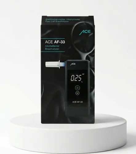 ACE-Instruments Alkoholtester AF-33 - digitaler, polizeigenauer Alkoholtester mit LCD-Display, hohe Messgenauigkeit von 97,9% und hygienischen Mundstücken