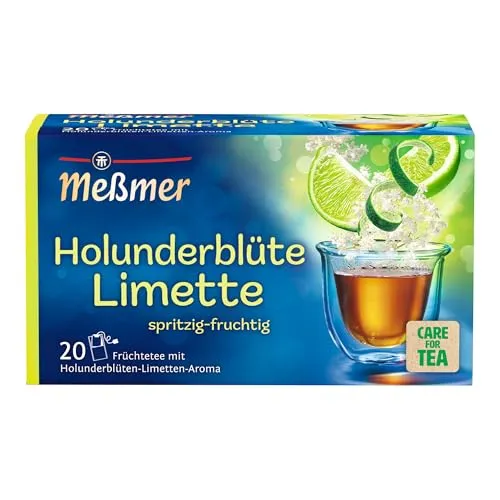 Meßmer Holunderblüte-Limette | 20 Teebeutel - Früchtetee mit blumigem Holunderblütengeschmack und spritziger Limette, vegan, glutenfrei und laktosefrei – für ein mildes Genusserlebnis aus nachhaltigem Anbau.