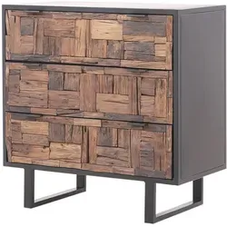 Marrakesch Kommode Adaline 78 cm - Industrial Look aus recyceltem Holz - Stylische Kommode im Industrial Design mit einzigartiger Holzstruktur aus recyceltem Sleeper Wood. Perfekt für rustikales Wohnen und bietet praktischen Stauraum.