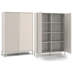 CDF Moderne Kabinett KAMARO 2DD | Farbe: Kaschmir (beige) - Vielseitiger Geschirrschrank mit 4 Stauräumen und TIP-ON-System für müheloses Öffnen. Perfekt für Wohnzimmer, Schlafzimmer oder Büro. Einfache Montage und stabiler Stand durch Metallfüße.