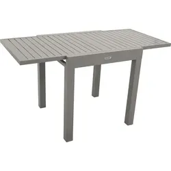 DEGAMO Balkon-Ausziehtisch TIRANA 70/140x70cm - Gartentisch aus wetterfestem Aluminium in silbergrau, ideal für kleine Balkone mit ausziehbarem Design für optimale Flächennutzung.