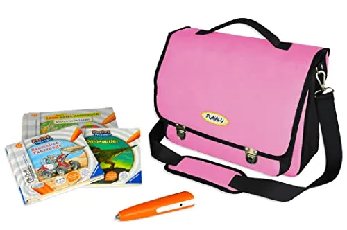 PUNALU TipToi Tasche, Tasche für TipToi Stift & TipToi Bücher, Büchertasche mit Platz für 2 Stifte und 11 Bücher, TipToi Starterset (rosa)