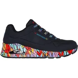 Skechers UNO Ravaged Love Sneaker Damen – Schwarzer Duraleather Multi Trim, 37.5 EU - Stylischer Sneaker mit luftgekühltem Memory-Schaum für hohen Komfort und ein angenehmes Tragegefühl – ideal für jeden Tag.