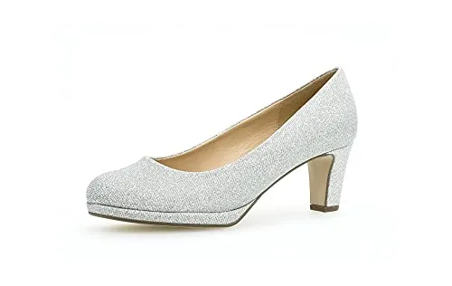 Gabor Damen Klassische Pumps - Elegante Absatzschuhe in Silber - Damen-Pumps mit 6 cm Trichterabsatz, ideal für Büro und Ausgehen. Hochwertiges Textil-Obermaterial und bequeme Lederdecksohle für stilvollen Tragekomfort.