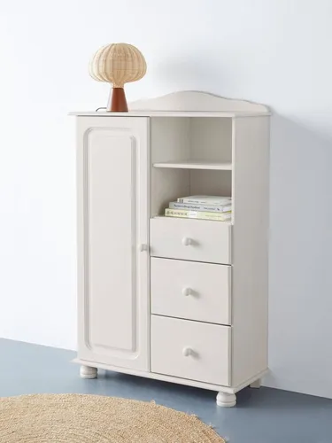 Highboard OTTO HOME "Mette" in Weiß, 80cm Breite - Stylishes Highboard mit 3 Schubladen und variablen Einlegeböden, ideal für eine elegante Aufbewahrungslösung in deinem Zuhause. FSC-zertifiziertes Massivholz sorgt für Qualität und Langlebigkeit.