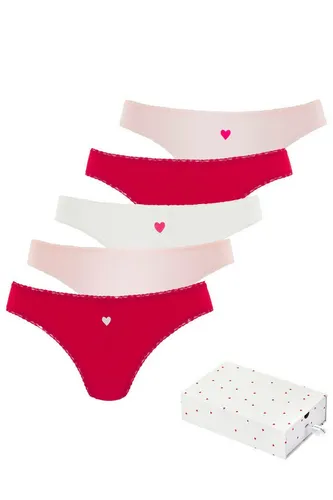 LASCANA String Geschenk Box (5er-Pack) mit süßen Herzchen-Prints und aus elastischer Baumwoll-Qualität