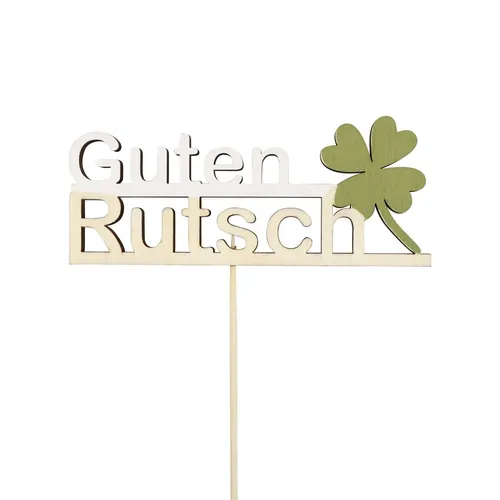 Blumenstecker Holz Silvesterdeko Schriftzug Glücksklee Neujahrsgruß, 9 Stück