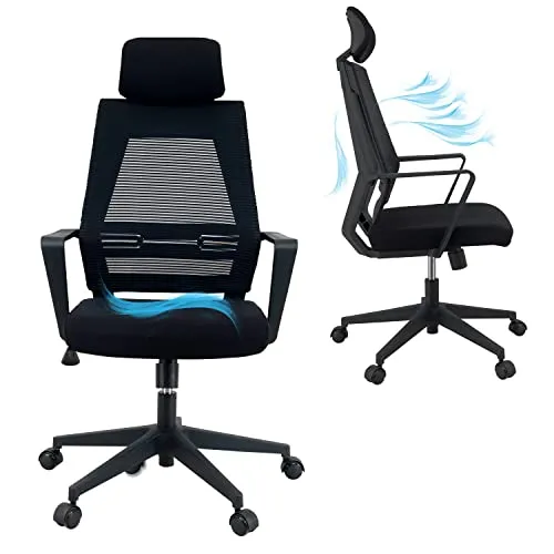 KLIM K300 Office Chair - NEU 2024 - Ergonomischer Bürostuhl - Weiches Sitzkissen & Stoff - Inklusive Kopfstütze - Bis zu 110 kg belastbar - Verstellbarer Stuhl für Büro und Zuhause