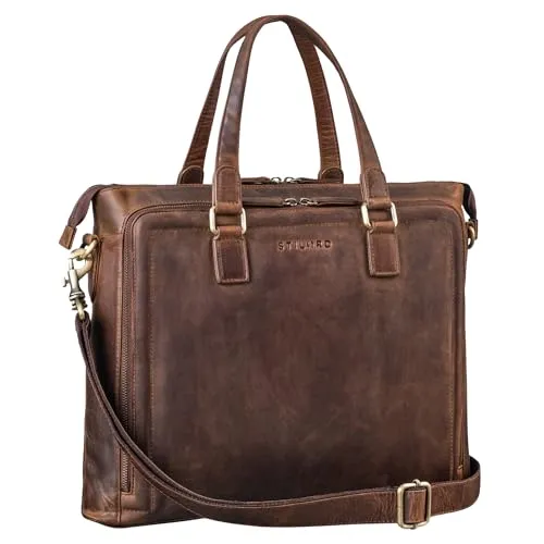 STILORD "Claire Businesstasche Damen Leder 15 Zoll Laptoptasche DIN A4 Aktentasche Umhängetasche und Handtasche Büro Farbe:soria - braun