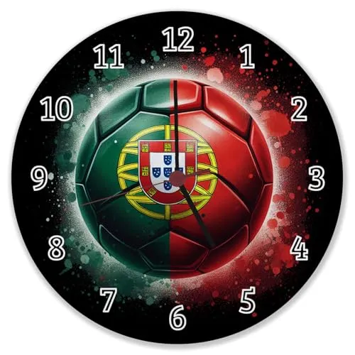 speecheese Fußball Portugal Flagge Wanduhr EM 2024 Sportliche Wanduhr in grün-rot mit Ball-Motiv - Perfekt für alle portugiesischen Fußballfans