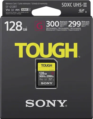 Sony 128GB SDXC UHS-II R300 Tough SF-G128T - Ultra-schnelle Speicherkarte, extrem robust und wasser- sowie staubdicht