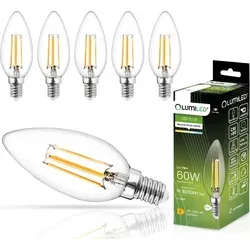 LUMILED B35 E14 LED Lampe 6 Stück Set 7W (ersetzt 60W) 806lm Kerze Birnen Klar Glas Leuchtmittel Kerzenform 4000K Neutralweiß Lampen Birnen