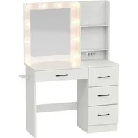 Moderne Schminktisch Frisiertisch Set mit Hocker und LED-Beleuchtung - Schminktische für Erwachsene, inklusive Hocker und 4 Schubladen. Perfekt für dein Schlafzimmer, mit praktischer Ladestation und elegantem Design.