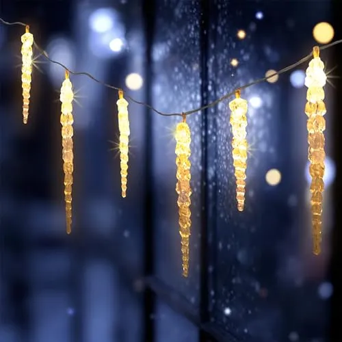 Spetebo LED-Lichterkette Eiszapfen für Außen, 285 cm, warm weiß - Wunderschöne LED Eiszapfen Lichterkette für den Außenbereich mit 20 warm weißen LEDs. Mit Timer und 8 Leuchtfunktionen sorgt sie für stimmungsvolle winterliche Dekoration. Ideal für festliche Anlässe!