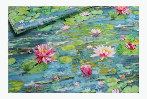 Stoff am Stück Stoff Baumwolle Rips Seerose bunt farbenfroh Seerosenteich Baumwollstoff Claude Monet