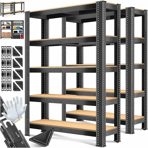 MASKO® 2er-Set Schwerlastregal - 875 kg belastbar - Regale für Keller, Garage und Werkstatt mit 5 verstellbaren MDF-Ablagen. Einfacher Aufbau ohne Bohren, hohe Stabilität durch Mittelquerstreben und bodenschonende Gummifüße.