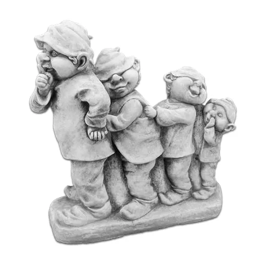 Gartenfigur Gnom-Truppe - Lustige Steinfigur Wichtel, H. 34 cm - Frostsichere Figuren für den Garten, die mit ihrer verspielten Gnom-Truppe für Freude und gute Laune sorgen.