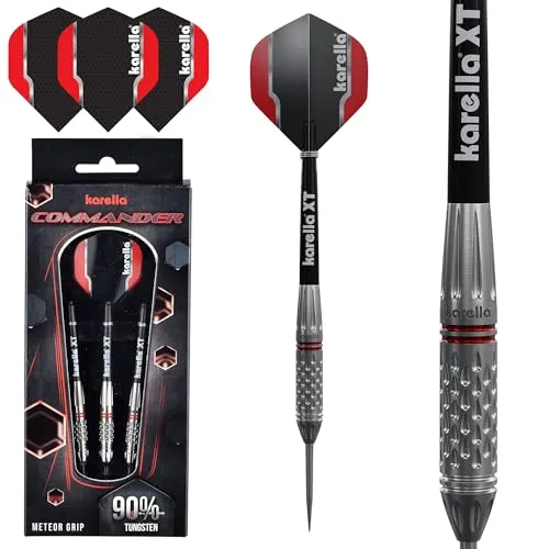Karella Steeldart Commander Silver 90% Tungsten Steeldart, 21g, für Klassische Dartscheibe, 3 Dartpfeile mit Metallspitze, Dartboard, Wolfram, Profidart mit Flight und Shaft