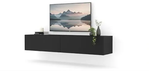 Hängender TV Schrank BINGO 160 cm in Schwarz Matt - Modernes Lowboard - Der hängende TV Schrank BINGO 160 cm in Schwarz Matt überzeugt durch praktischen Stauraum und modernes Design. Ideal für Wohnzimmer und Jugendzimmer, sorgt er für Ordnung und Stil. Maße: 160x30x40 cm.