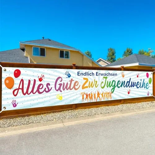 LAMEK Alles Gute zur Jugendweihe Banner Endlich Erwachsen Banner 300x50cm Erwachsenwerden Hintergrund Jugendweihe Deko Hängende Dekoration für Junge Mädchen Erwachsene Partyfeiern