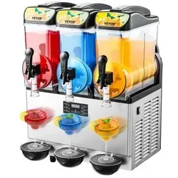 VEVOR kommerzieller Frozen Drink Maker 15L - Eismaschinen für Gastronomie: Mit 3 Tanks für 180 Tassen Slush-Getränke und einstellbare Temperaturen von -10 °C bis +10 °C für perfekte Getränke.