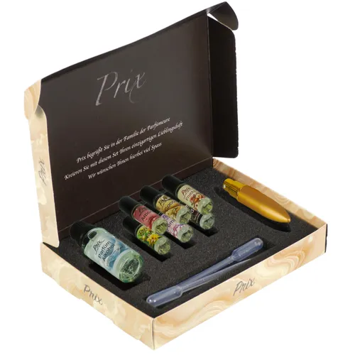 Prix Parfüm Set für Damen - Selber machen - Duft-Set für Damen, kreieren Sie Ihr individuelles Parfüm aus 6 Konzentraten in einer hochwertigen Geschenkbox. Ideal als Geschenk und erweiterbar mit weiteren Konzentraten!