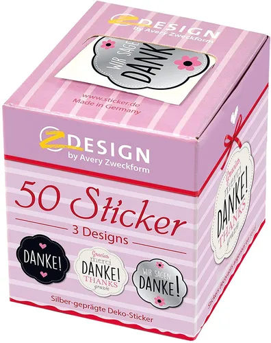 AVERY Zweckform 56856 Danke Aufkleber 50 Stück (Ø38mm, Etiketten, für Hochzeit, Geburtstag, Dankeskarten, Einladungen, Grußkarten, Geschenkaufkleber, Geburtstag, Danke Sticker) auf Rolle