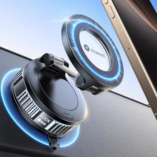 VICSEED Militärische Handyhalterung Auto Magnet für Magsafe - Die VICSEED Handyhalterung überzeugt mit extra starker Vakuum-Saugkraft und 20 N55-Magneten für stabilen Halt. Perfekt für alle Fahrzeugtypen, einfach zu montieren und flexibel einstellbar für optimale Sicht.