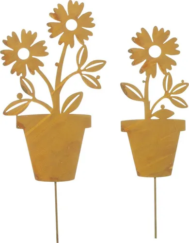 Wanddekoobjekt Gartenstecker "Blume im Topf" 2er-Set