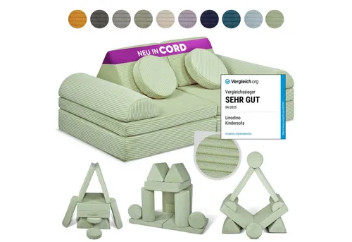 Linodino Kindersofa Spielsofa – Kreativer Spielplatz für Kinder - Sofa für Kinder mit 3 Jahren Garantie, fördert Fantasie und motorische Fähigkeiten durch vielseitige Schaumstoffelemente und ist pflegeleicht.