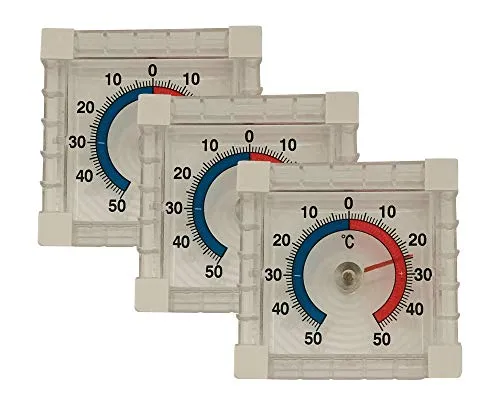 Iloda® 6X Fensterthermometer selbstklebend, transparent und analog ca. 7,5x7,5cm aus Kunststoff, Außenthermometer für Fenster, Thermometer Außen