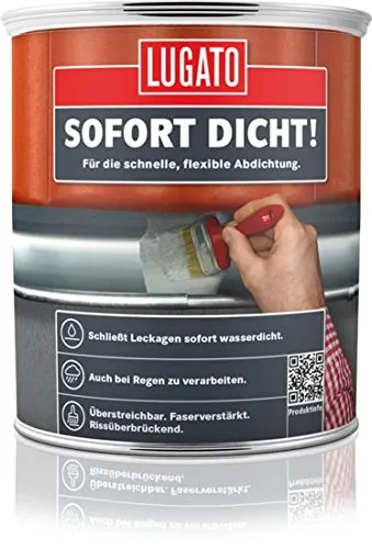 Lugato Sofort Dicht! 750 ml - Fugenabdichtung für sofortige Leckagebehebung, faserverstärkt, regenfest und wasserdicht – ideal für Dächer, Regenrinnen und mehr.